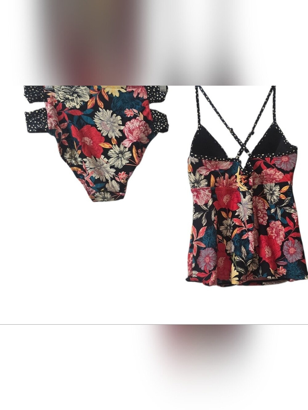 Time And Tru Floral & Polka Dot Tankini Set - lSize S/M - Picture 2 of 7